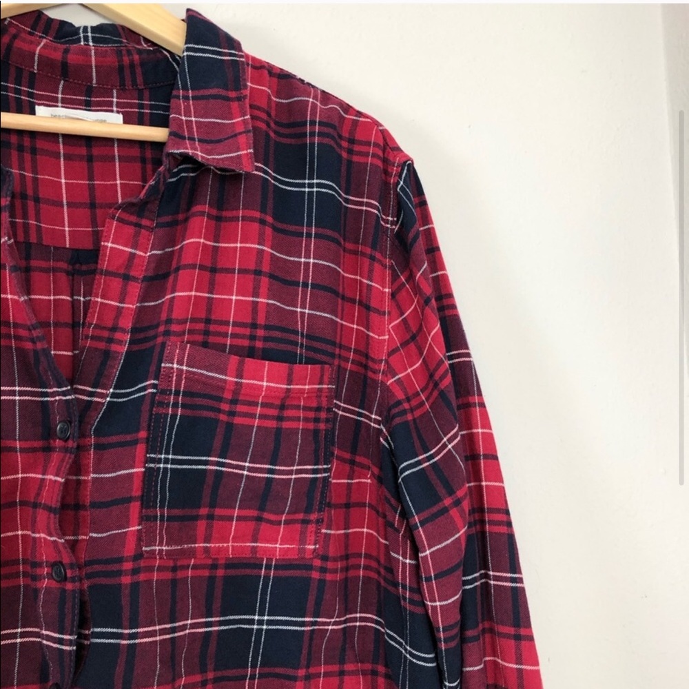 Beach Lunch Lounge Red Flannel Button Up Top - Picture 2 of 3